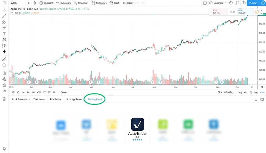 Đăng nhập vào TradingView.<br />  <br />  Trong "chế độ xem biểu đồ đầy đủ", nhấn tab "Bảng giao dịch" ở cuối trang. Chọn "ActivTrades" từ danh sách.